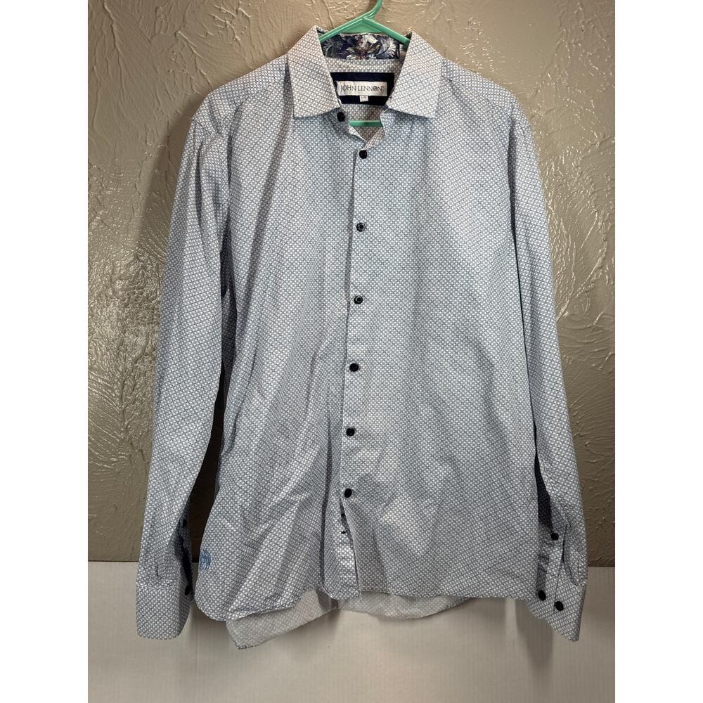 John‎ Lennon Imagine Mens Embroidered Geo Pattern Cotton Long Sleeve Shirt Large